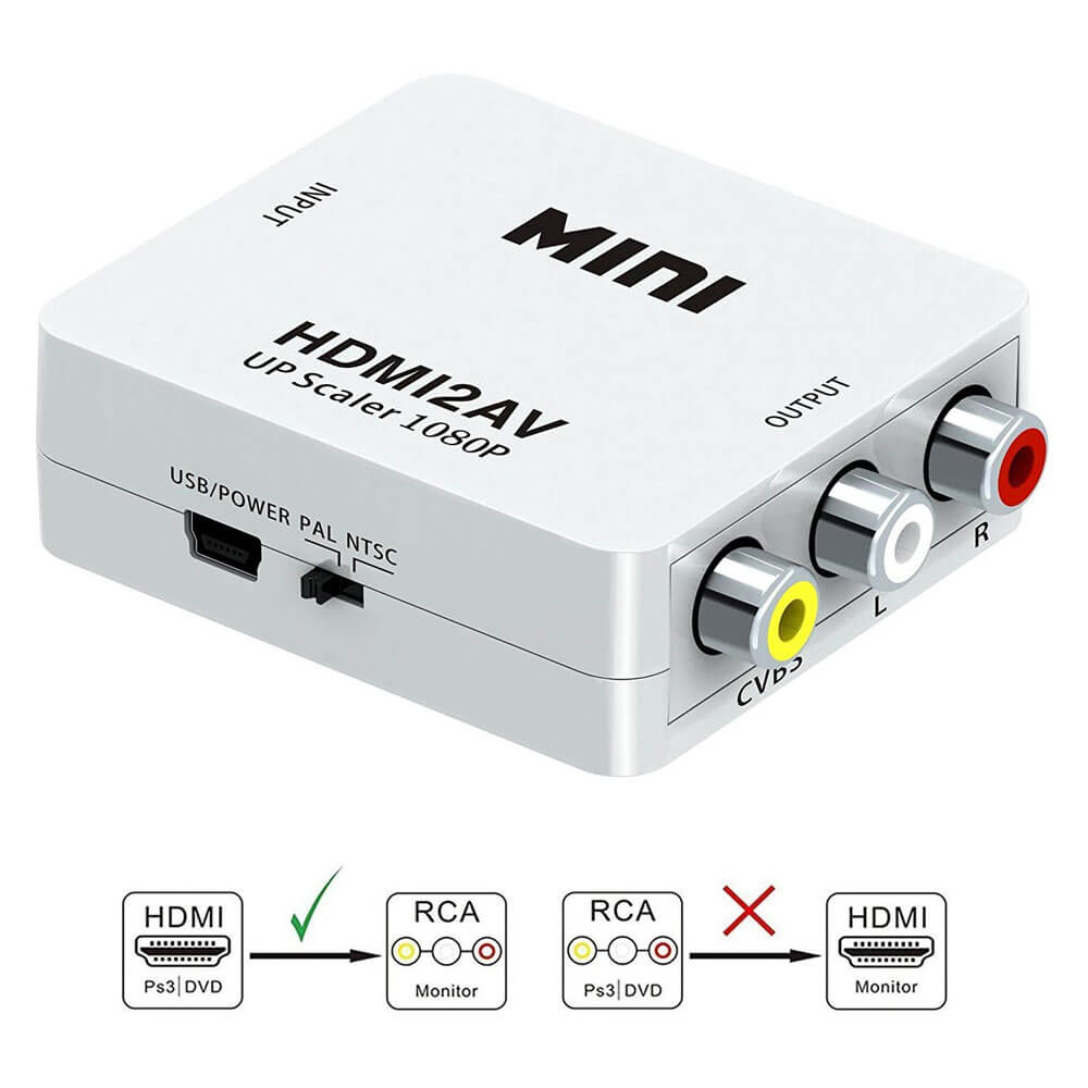 Convertisseur RCA vers HDMI Adaptateur AV vers HDMI 2 en 1 Sortie