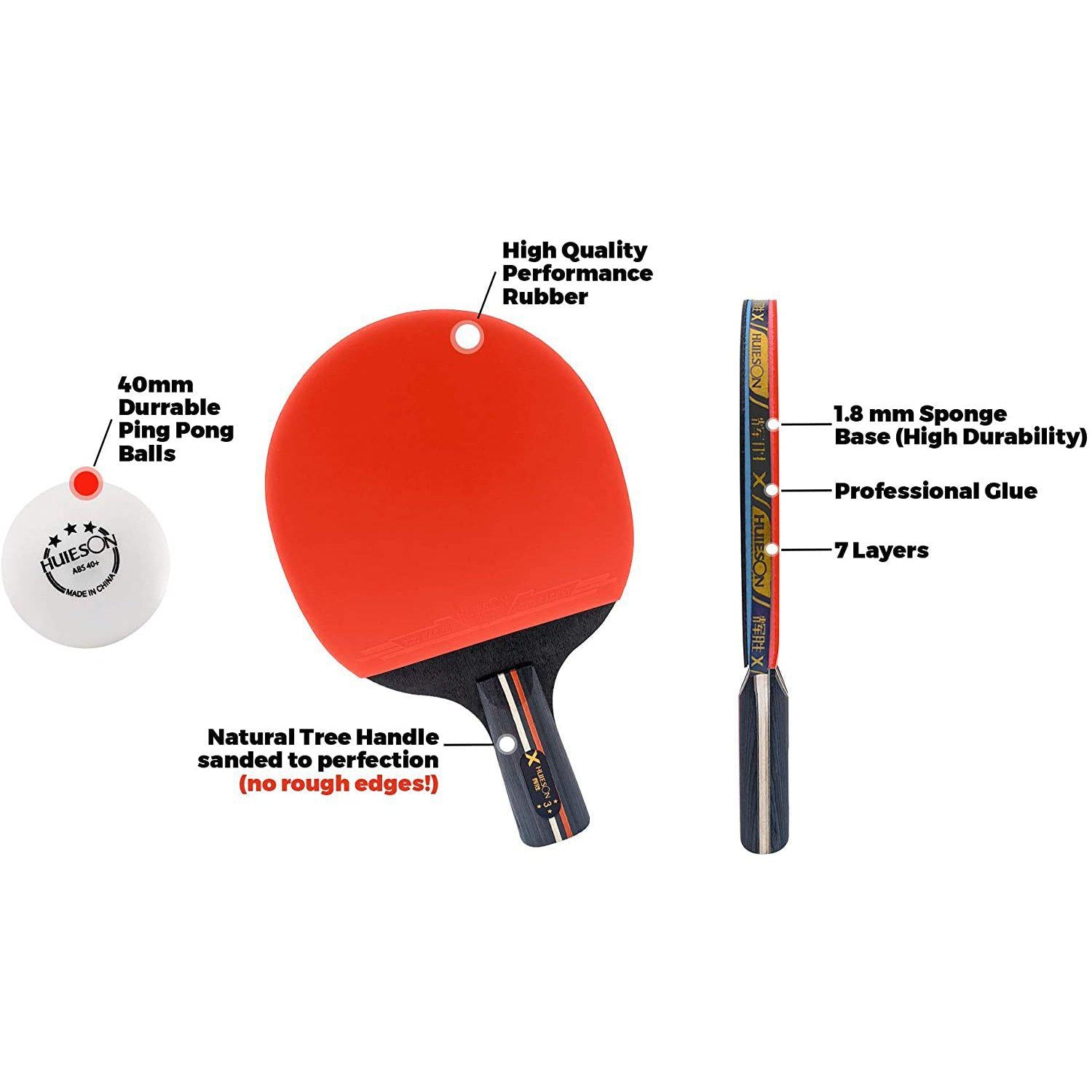 Raquette de Ping Pong Professionnel Set, 2 Raquette de Tennis de