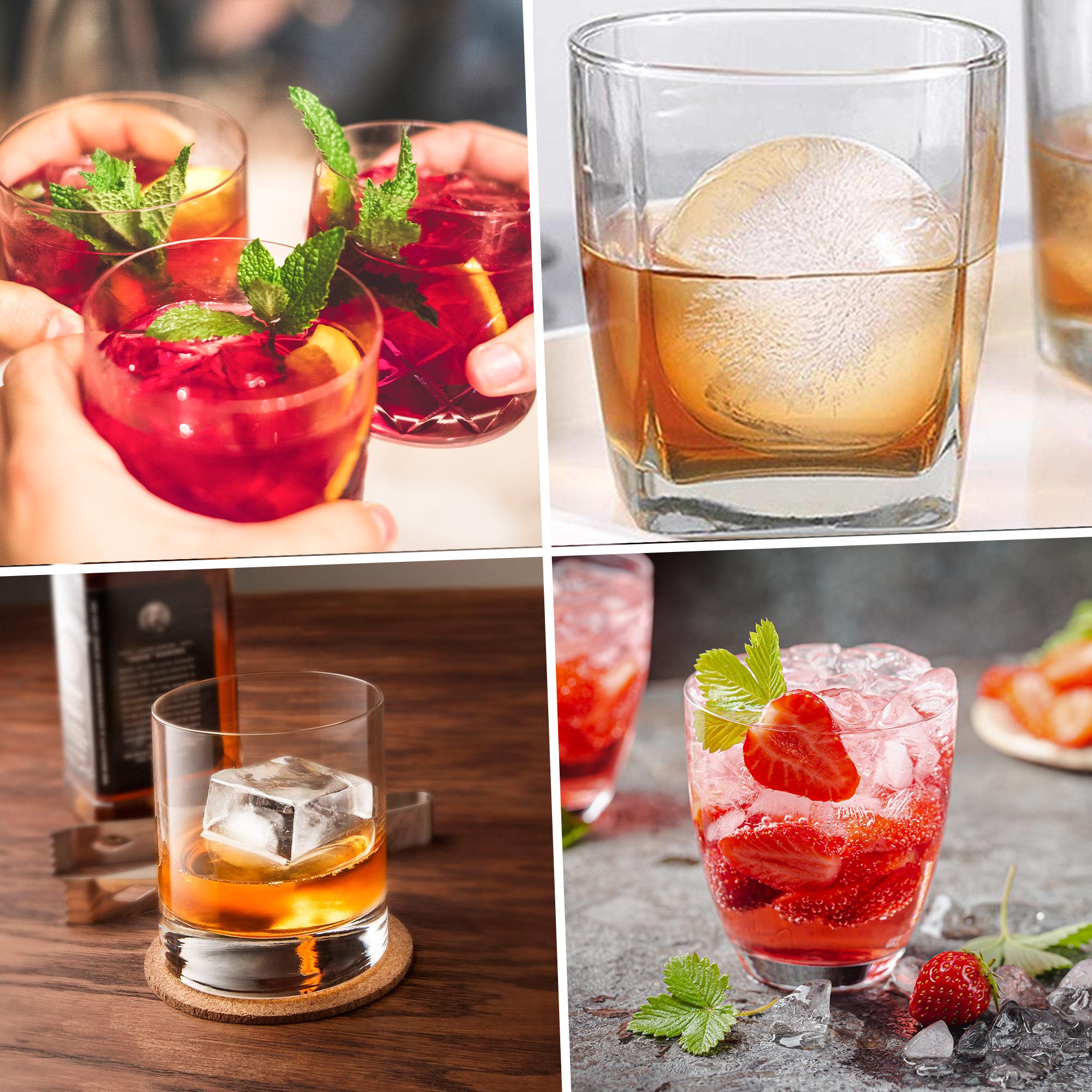 Ice Cube Trays, Large Square & Round Ice Cubes - Melt Slowly To Keep Whisky  & Drinks Cool Longer And Fresher - Easy To Release - Premium Silicone Ice